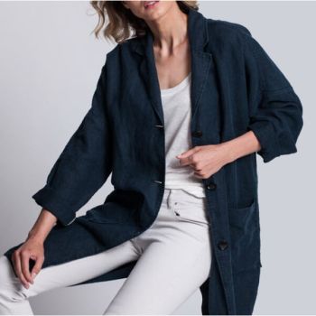 Linen Long Jacket WILD color Dark Blue