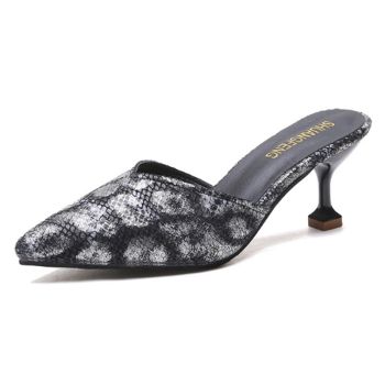 Elegant Snake Skin Style Glass Heels Sandal Slippers for Women