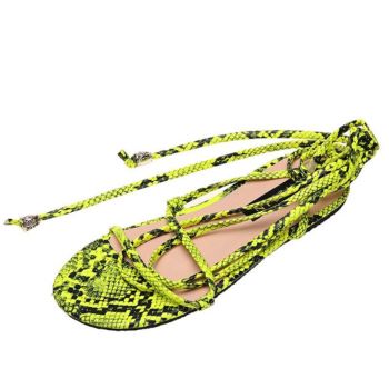 Elegant Lace-ups Flat Sandals With Snake Skin Style for Women