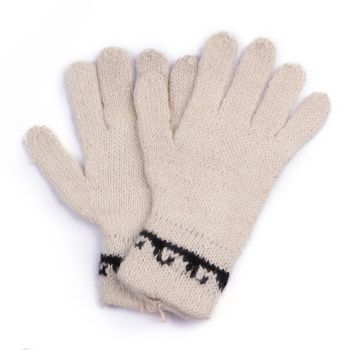 Natural white gloves made of baby alpaca fiber, 100% handmade.
