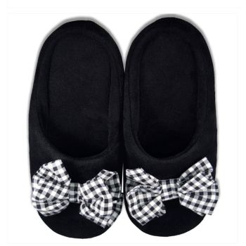 Black Checkered Bow Slippers