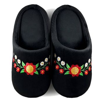 Floral Black Slippers