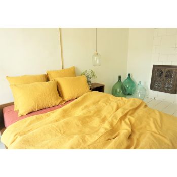 Yellow linen pillow case, 50x70 cm. 
