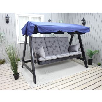 VENTA garden swing 165 cm, dark coffee w. blue roof incl. cushions grey (2003)