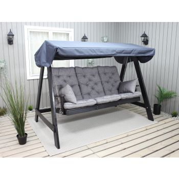 VENTA garden swing 165 cm, dark coffee w. grey roof incl. cushions grey (2003)