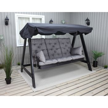 VENTA garden swing 165 cm, dark coffee w. black roof incl. cushions grey (2003)