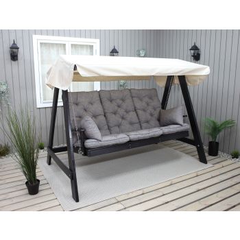 VENTA garden swing 165 cm, dark coffee w. beige roof incl. cushions grey (2003)