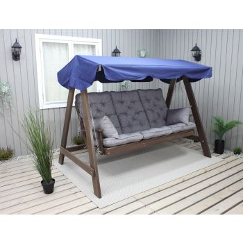 VENTA garden swing 165 cm, brown w. blue roof incl. cushions grey (2003)