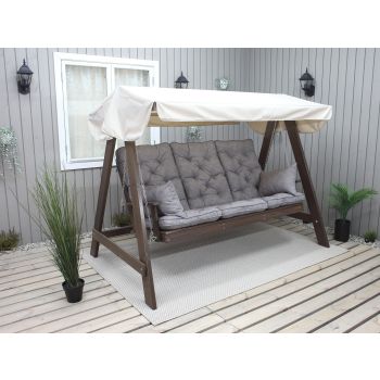 VENTA garden swing 165 cm, brown w. beige roof incl. cushions grey (2003)