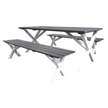 COUNTRY bench set w. table 190 cm, white/shabby chic grey