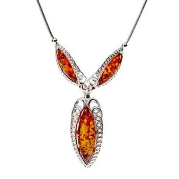 Swirly Silver Amber Droplet Necklace
