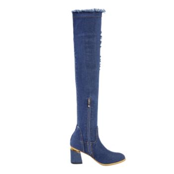 Sexy High Elastic Jeans High Knee Denim Heels for Women