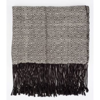 Alpaca Chal Design Shawl, Spike Black and White