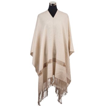Alpaca Poncho of Llama with V Collar White Color