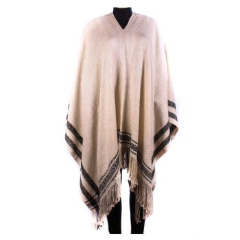 Alpaca Poncho with Black Stripes