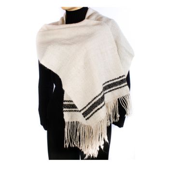 Alpaca While and Black Scarf Woven On Two-Treadle Loom