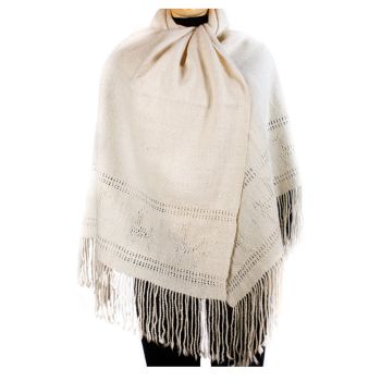 Alpaca White Shawl Woven On Two-Treadle Loom