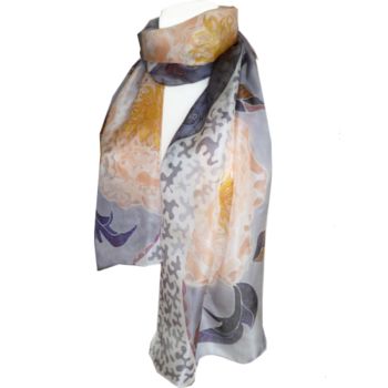 Hand Painted Silk Scarf - Romantic Peonies