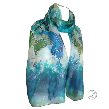 Hand Painted Silk Scarf - Butterflies 